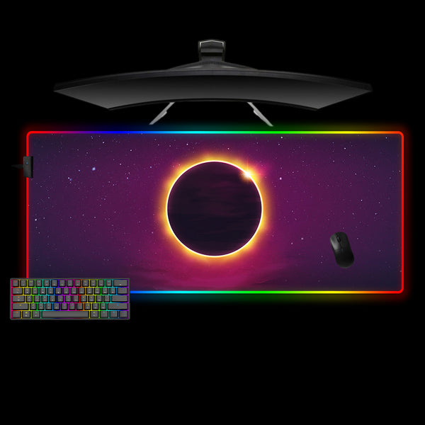 Purple Hue Full Eclipse Design XL Size RGB Lighting Gamer Mouse Pad, Computer Desk Mat