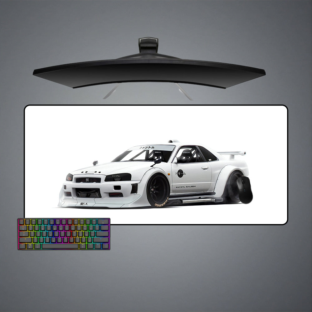 QEOPGNE Car Large Mouse Pad Gaming Mousepad R34 Pink Minimalist Aesthetic JDM Car Desk Mat For Keyboard And Mouse Mat Non-Slip Rubber Desk Pad 30x60cm