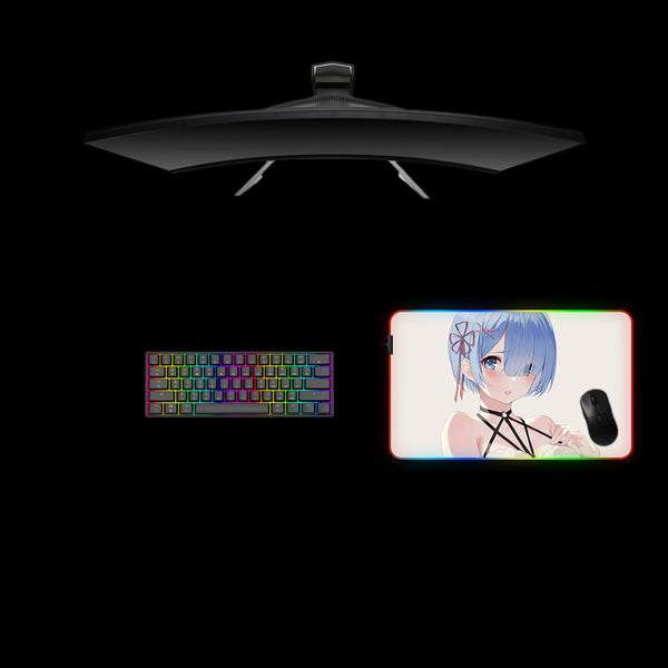 Re:Zero Rem Blush Design Medium Size RGB Illuminated Gaming Mouse Pad, Computer Desk Mat