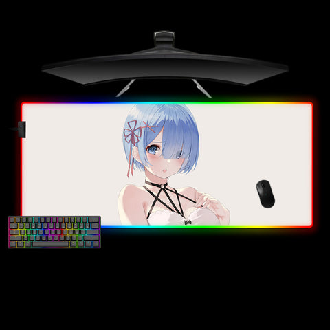 Re:Zero Rem Blush Design XXL Size RGB Illuminated Gaming Mouse Pad, Computer Desk Mat