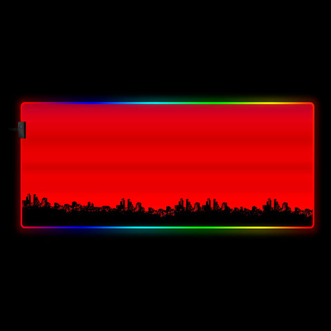 Red & Black Cityscape Design RGB Mouse Mat