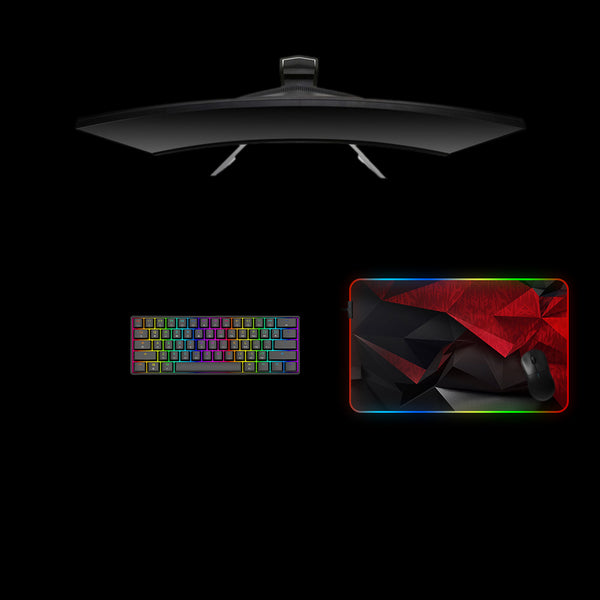 Red & Black Shards Design Medium Size RGB Lit Gamer Mouse Pad, Computer Desk Mat