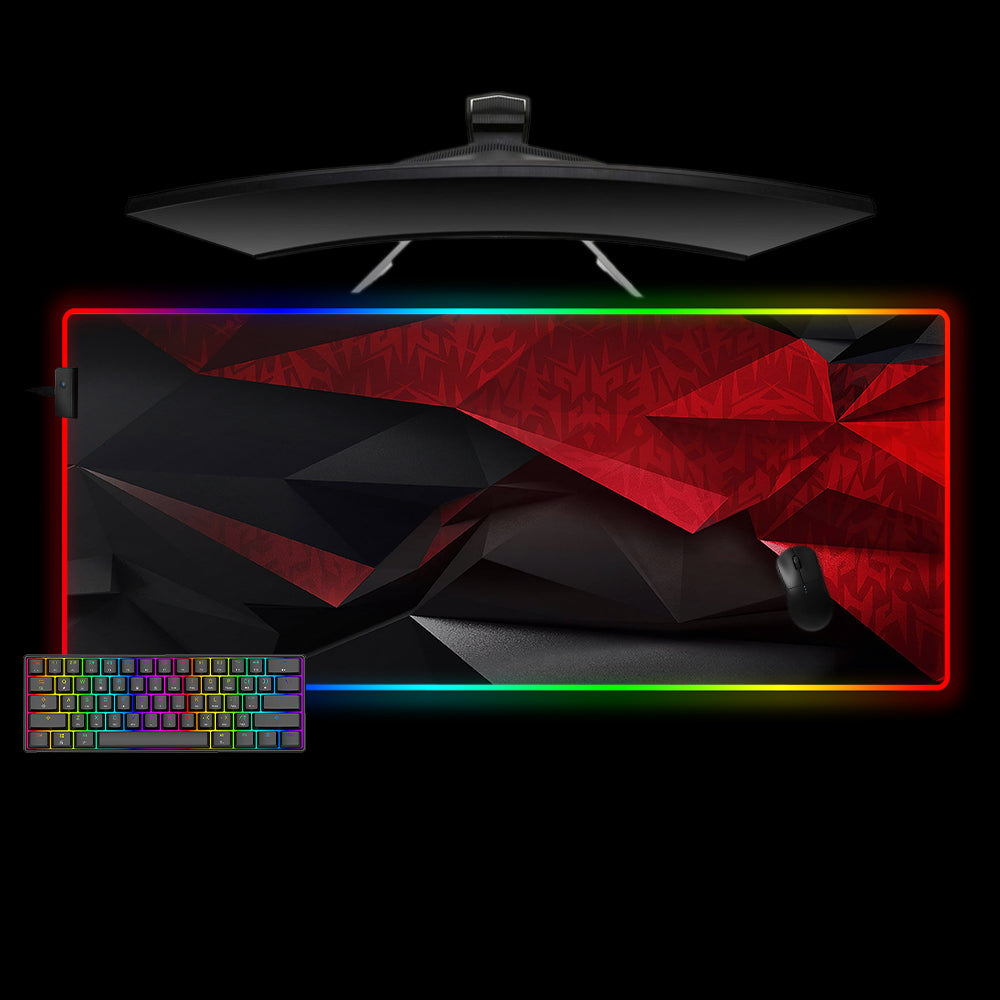 Red & Black Shards Design XXL Size RGB Lit Gamer Mouse Pad, Computer Desk Mat