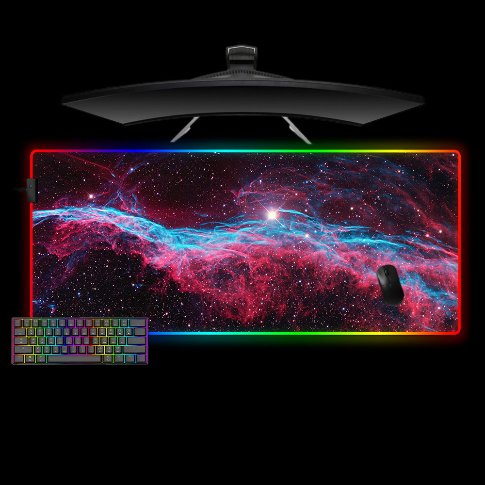 Red & Blue Space Clouds Design XXL Size RGB Light Gamer Mouse Pad