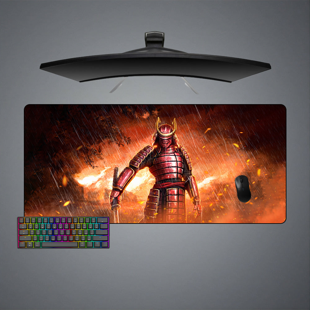 Red Armor Samurai Design XL Size Gamer Mouse Pad, Computer Desk Mat
