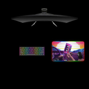 Retro Wave Tape Design Medium Size RGB Lit Gaming Mouse Pad, Computer Desk Mat