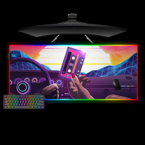 Retro Wave Tape Design XXL Size RGB Lit Gaming Mouse Pad, Computer Desk Mat