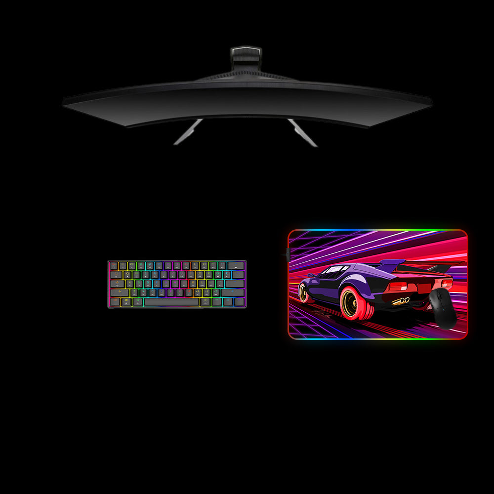 Retrowave Car Design Medium Size RGB Light Gaming Mouse Pad