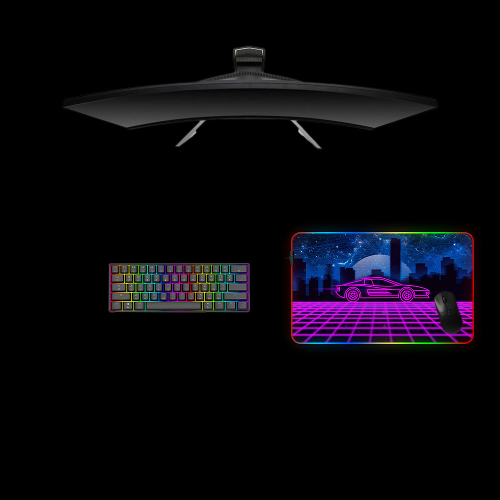 Retrowave Sports Car Design Medium Size RGB Lit Gaming Mousepad