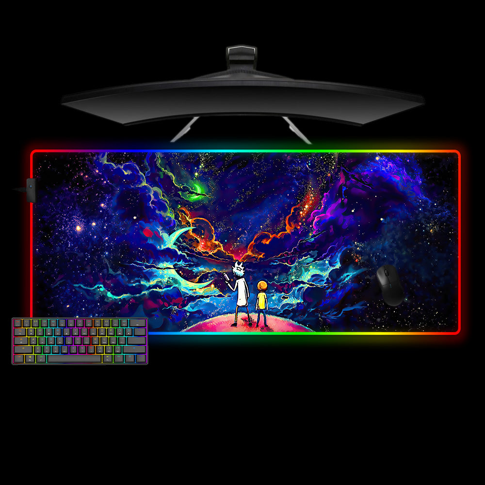 Cartoon Space Design XL Size RGB Backlit Gamer Mouse Pad, Computer Desk Mat