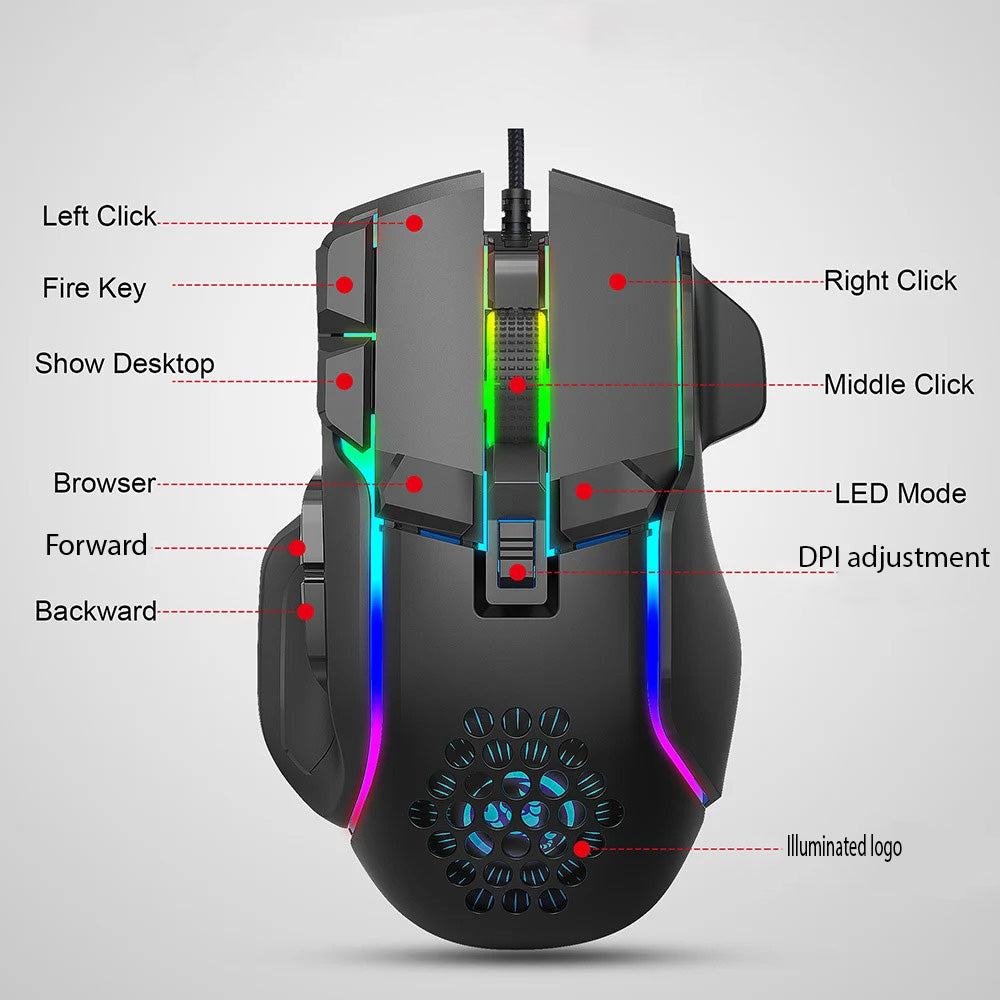 S700 Mech USB Wired RGB Gaming Mouse, 10 Button Macro, 12800DPI