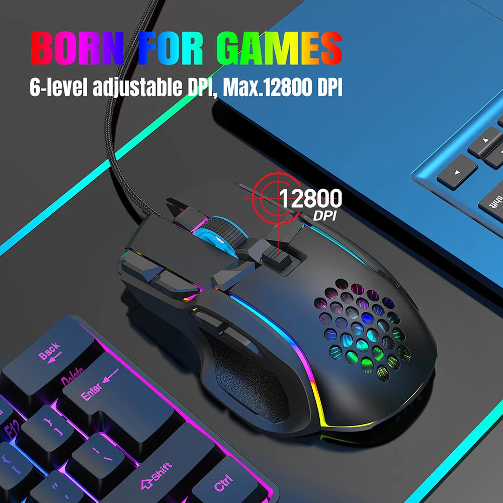 S700 Mech USB Wired RGB Gaming Mouse, 10 Button Macro, 12800DPI