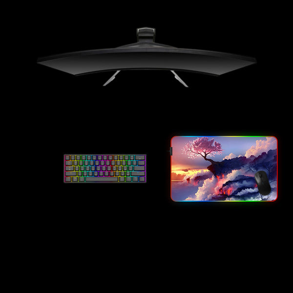 Sakura Cliff Design Medium Size RGB Light Gaming Mouse Pad