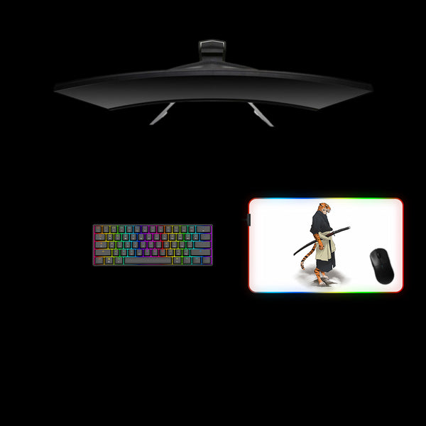 Samurai Tiger Design Medium Size RGB Illuminated Gaming Mouse Pad, Computer Desk Mat