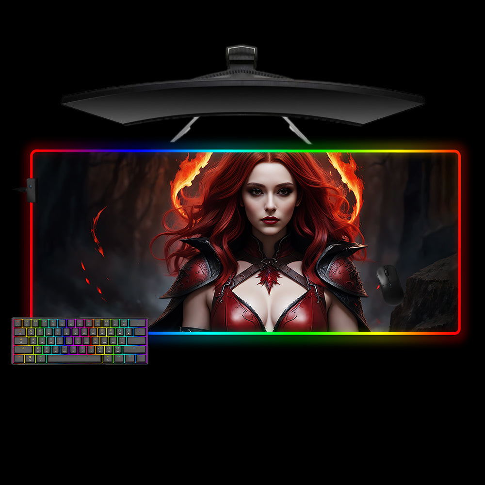 Scarlet Princess Design XXL Size RGB Backlit Gaming Mouse Pad, Computer Desk Mat