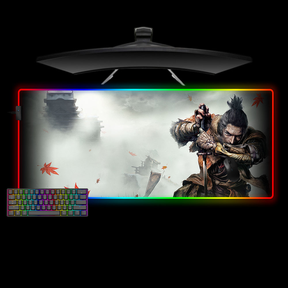Large size RGB lit gamer mousepad with Sekiro Mist printed design