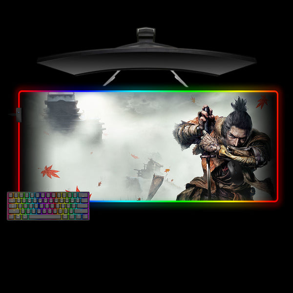 Large size RGB lit gamer mousepad with Sekiro Mist printed design