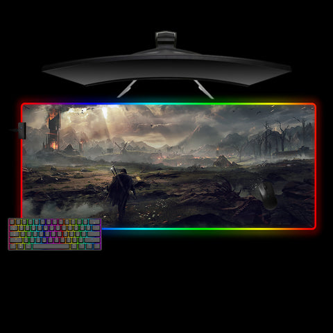 Shadow of Mordor Design XXL Size RGB Lit Gamer Mouse Pad, Computer Desk Mat