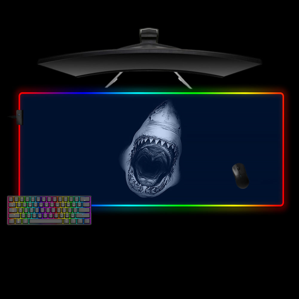 Shark Bite Design Large Size RGB Lighting Gaming Mouse Pad, Computer Desk Mat