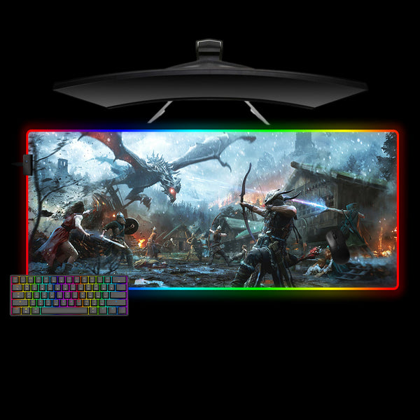 Skyrim Dragon Attack Design XXL Size RGB Lighting Gaming Mouse Pad