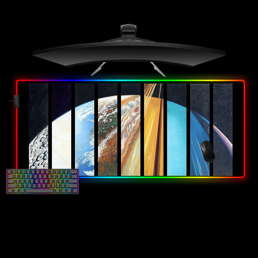 Solar System Illustration Design XXL Size RGB Light Gamer Mouse Pad