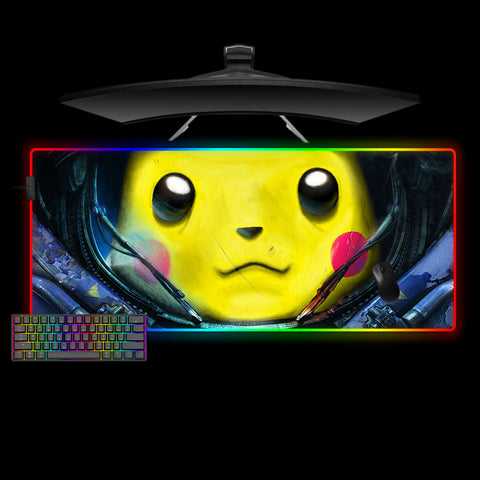 Space Pikachu Design XL Size RGB Illuminated Gamer Mouse Pad, Computer Desk Mat