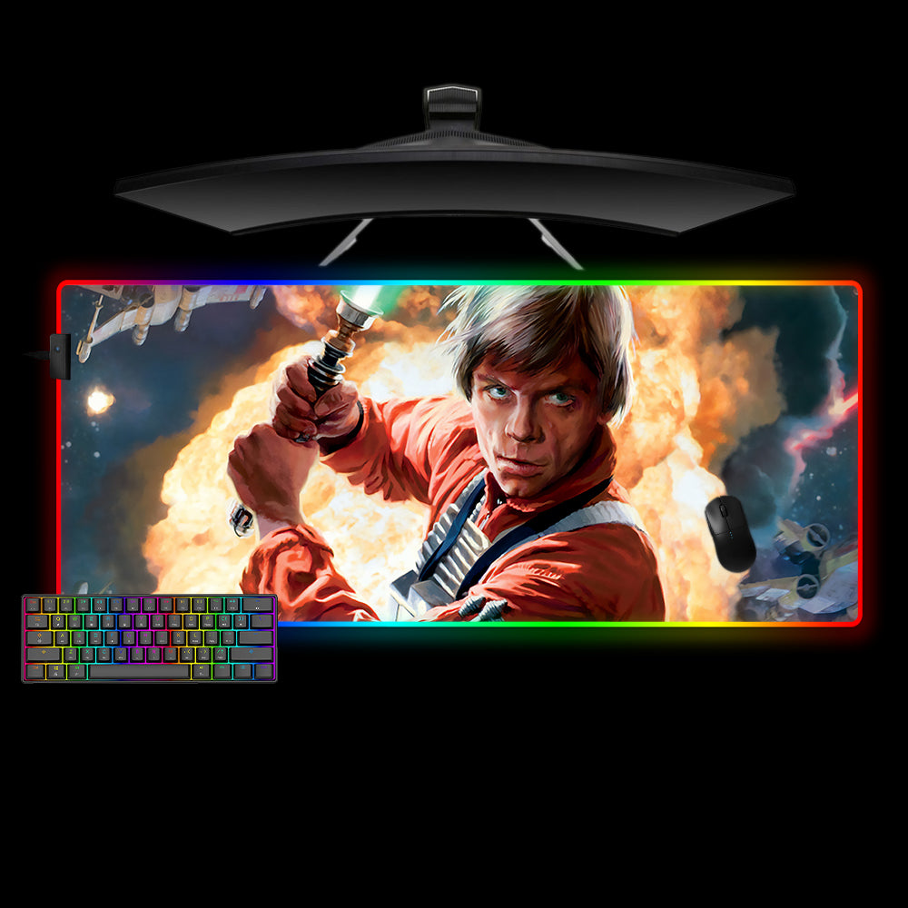 Star Wars Luke Design XL Size RGB Lit Gaming Mouse Pad, Computer Desk Mat