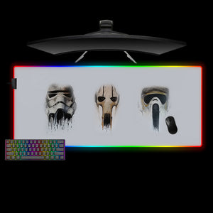 Large size RGB lit gamer mouse pad with Star Wars masks printed design