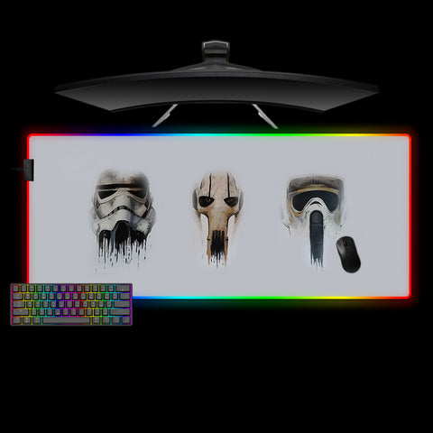 Large size RGB lit gamer mouse pad with Star Wars masks printed design