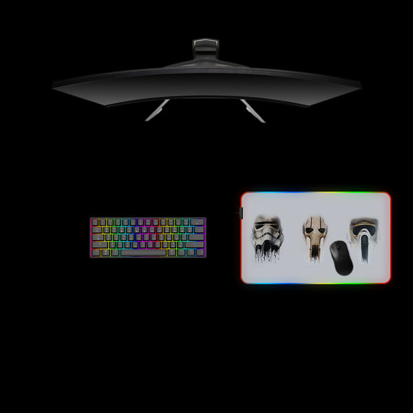 Medium size RGB lit gamer mouse pad with Star Wars masks printed design