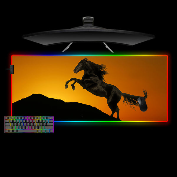 Sunrise Horse Design XL Size RGB Lighting Gaming Mouse Pad, Computer Desk Mat