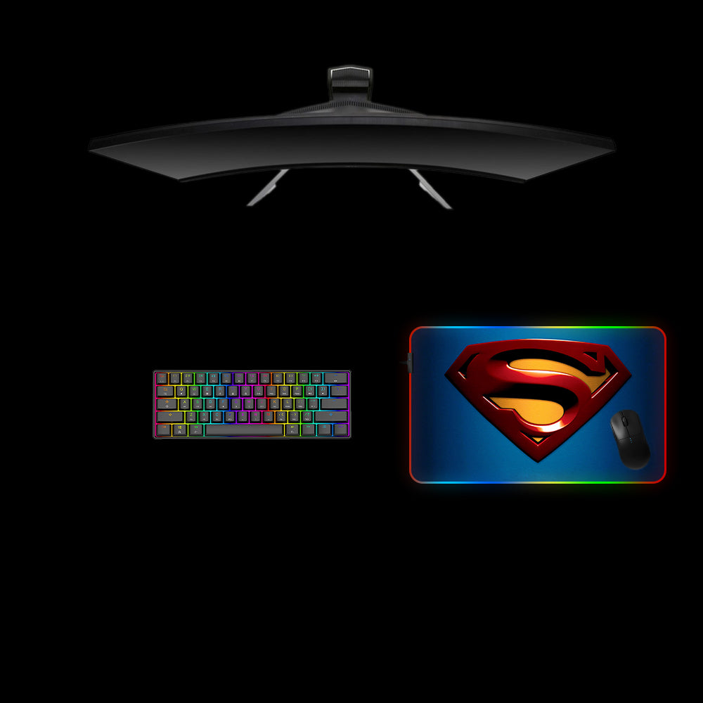 Superman Cartoon Style Logo Design Medium Size RGB Lit Gamer Mouse Pad, Computer Desk Mat