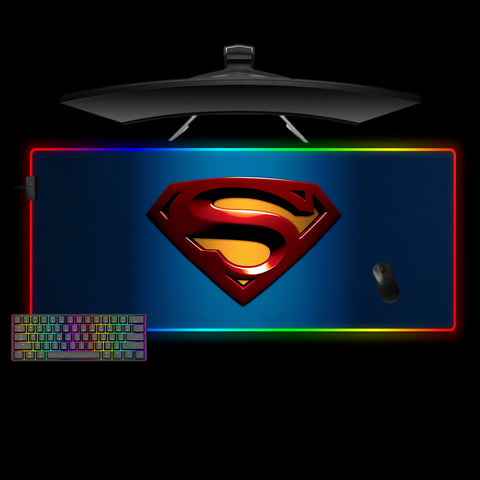 Superman Cartoon Style Logo Design XXL Size RGB Lit Gamer Mouse Pad, Computer Desk Mat