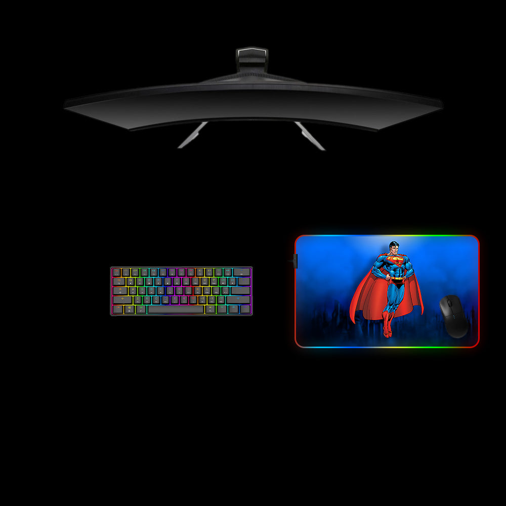 Superman Hovering Design Medium Size RGB Lit Gamer Mouse Pad, Computer Desk Mat