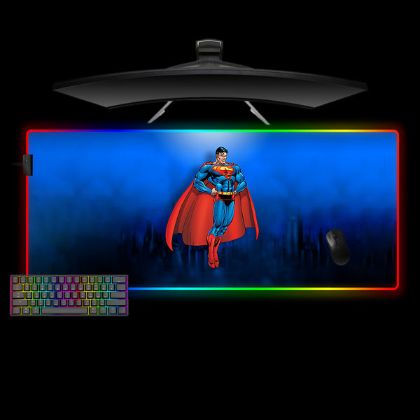 Superman Hovering Design XXL Size RGB Lit Gamer Mouse Pad, Computer Desk Mat