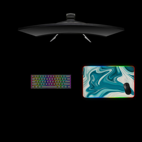 Teal & White Flow Design Medium Size RGB Backlit Gaming Mouse Pad