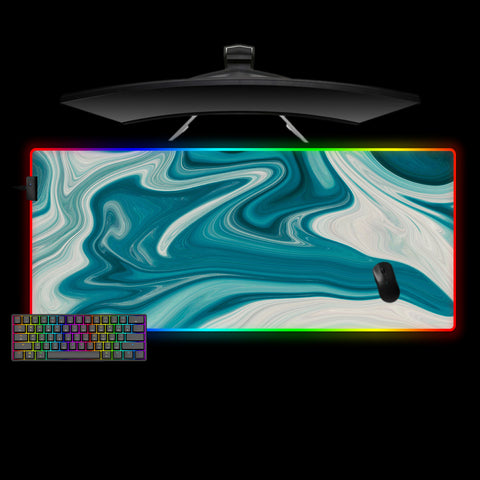 Teal & White Flow Design XXL Size RGB Backlit Gaming Mouse Pad