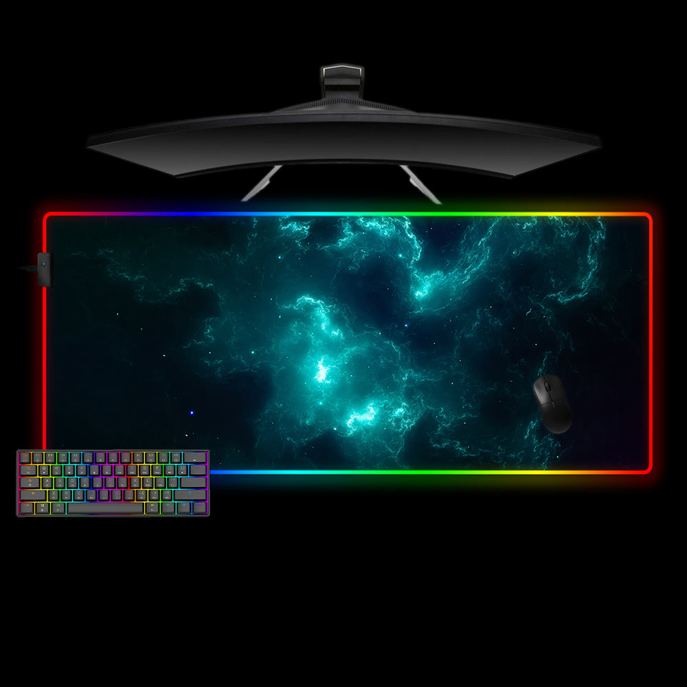 Teal Nebula Design XXL Size LED Light Gamer Mouse Pad