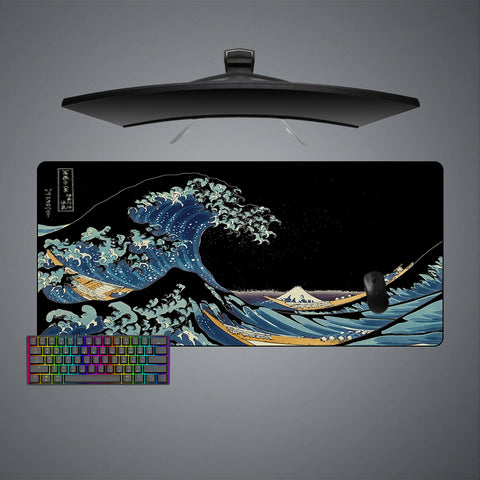 The Great Wave Black Design XL Size Gaming Mouse Pad, Computer Desk Mat