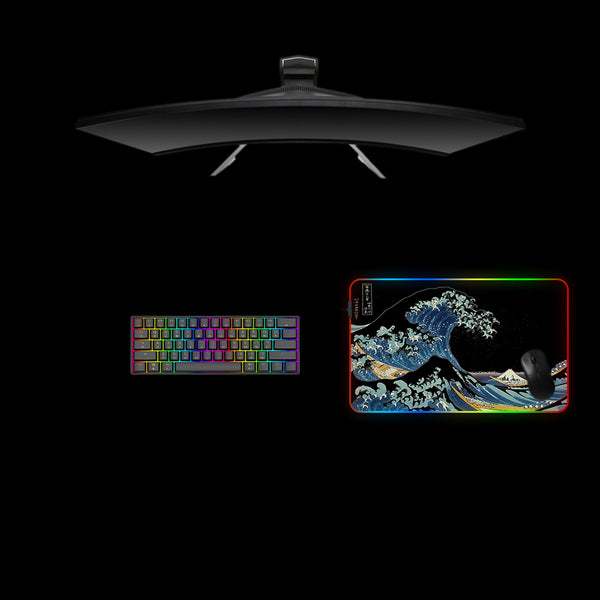 The Great Wave Black Design Medium Size RGB Illuminated Gaming Mouse Pad, Computer Desk Mat