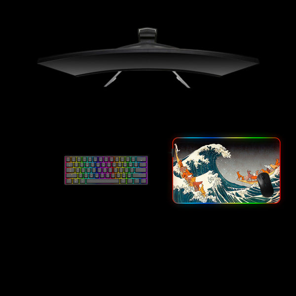 The Great Wave Dogs Design Medium Size RGB Lighting Gaming Mouse Pad, Computer Desk Mat