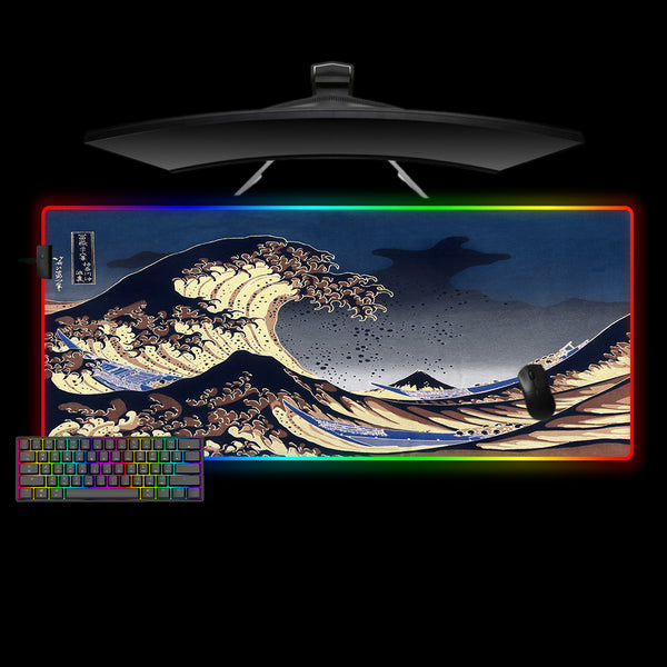 The Great Wave Night Design XL Size RGB Lighting Gaming Mouse Pad, Computer Desk Mat
