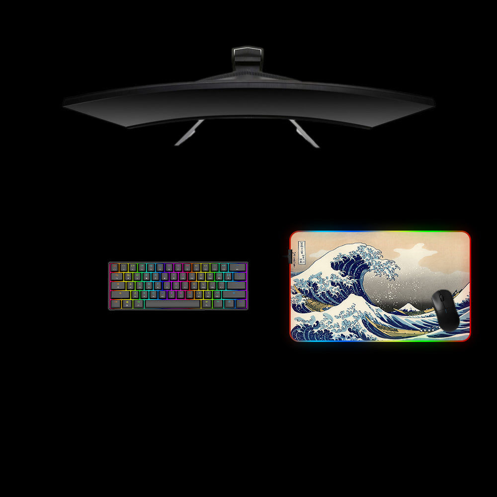 The Great Wave off Kanagawa Design Medium Size RGB Lighting Gaming Mouse Pad, Computer Desk Mat