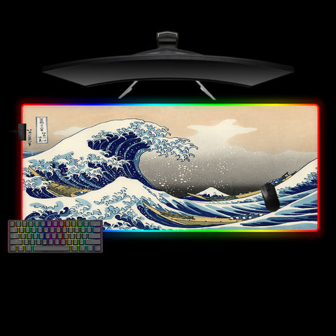 The Great Wave off Kanagawa Design XL Size RGB Lighting Gaming Mouse Pad, Computer Desk Mat