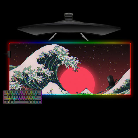 The Great Wave Red Design XXL Size RGB Light Gaming Mouse Pad