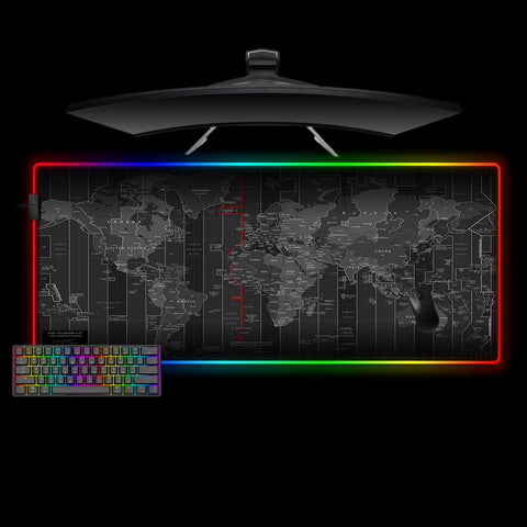 Time Zones Map Design XL Size RGB Light Up Gamer Mouse Pad, Computer Desk Mat