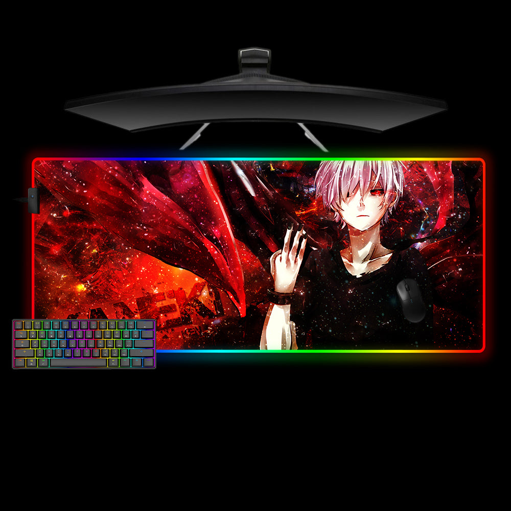 Tokyo Ghoul Ken Kaneki Design XL Size RGB Illuminated Gaming Mouse Pad, Computer Desk Mat