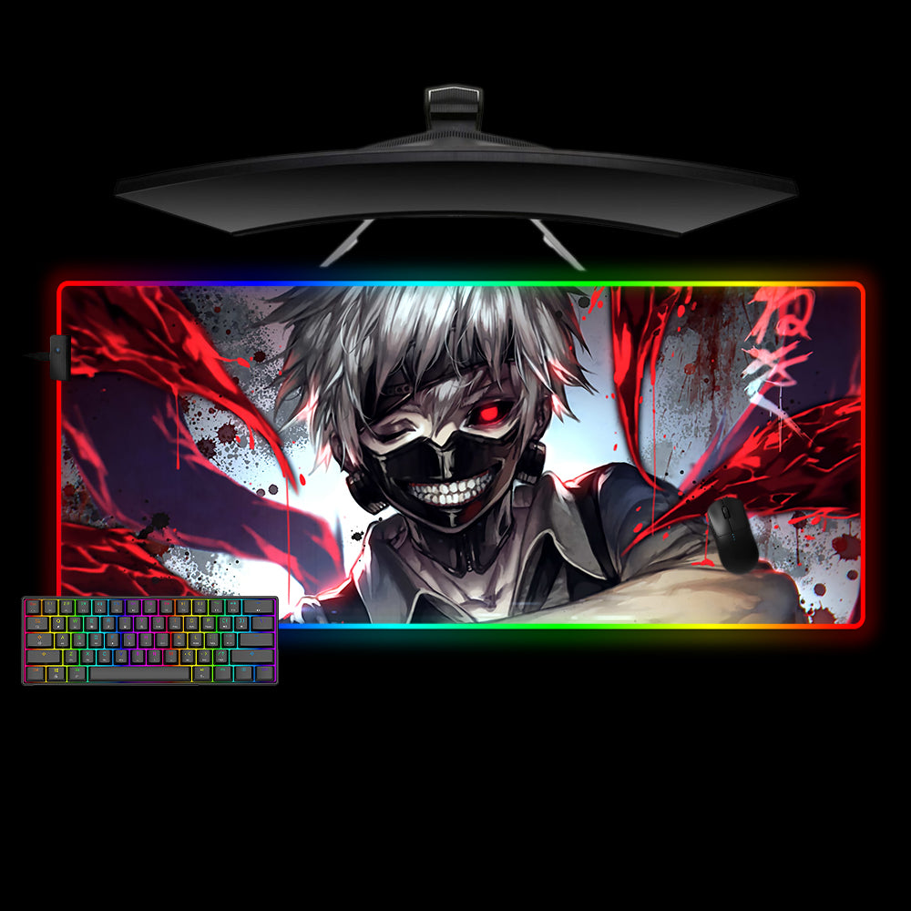 Tokyo Ghoul Ken Tendrils Design XL Size RGB Illuminated Gaming Mouse Pad, Computer Desk Mat