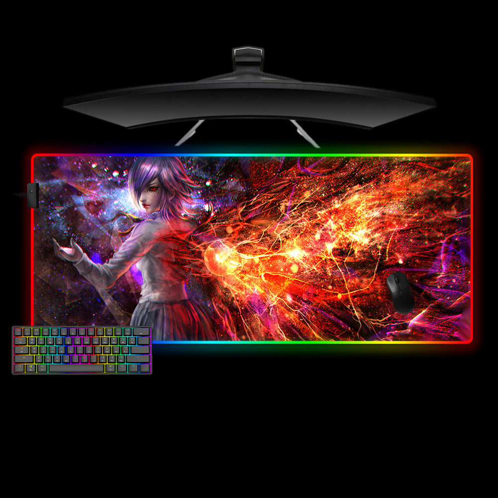 Tokyo Ghoul Touka Wings Design XL Size RGB Lighting Gamer Mouse Pad, Computer Desk Mat