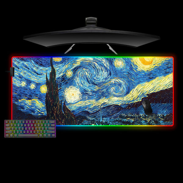 Van Gogh Starry Night Design Large Size RGB Light Gaming Mouse Pad, Computer Desk Mat